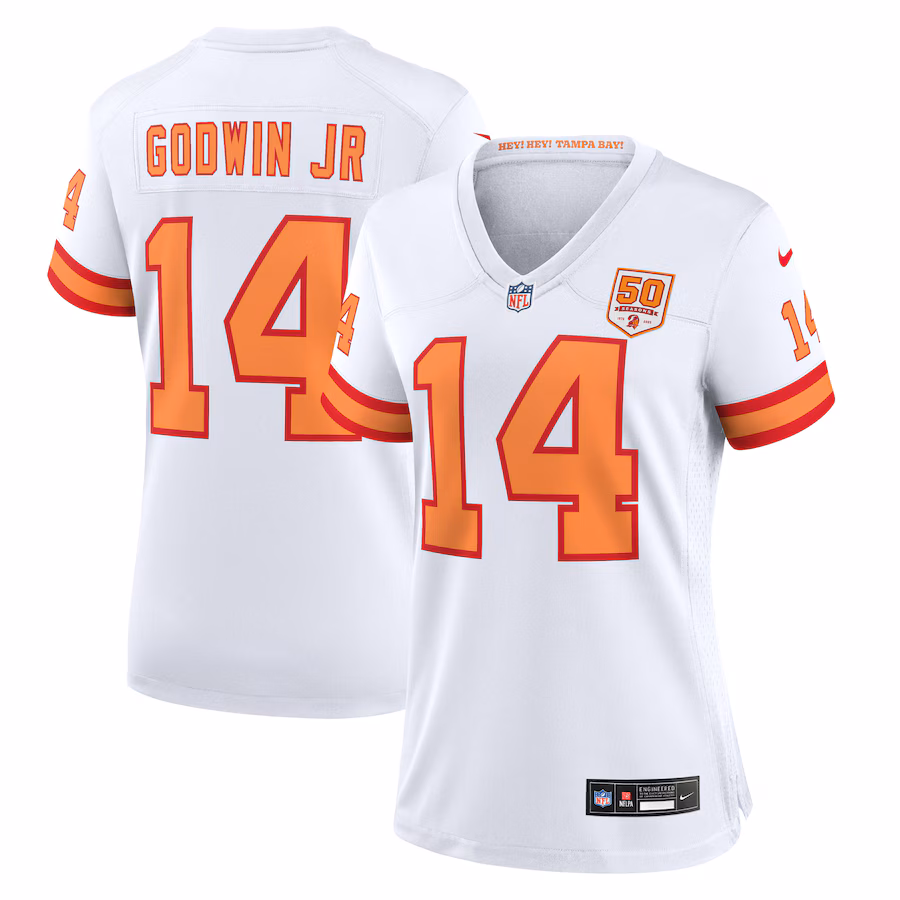 Women's '76 Tampa Bay Buccaneers Chris Godwin Jr. Nike White 50th Season Game Jersey - ujerseystore