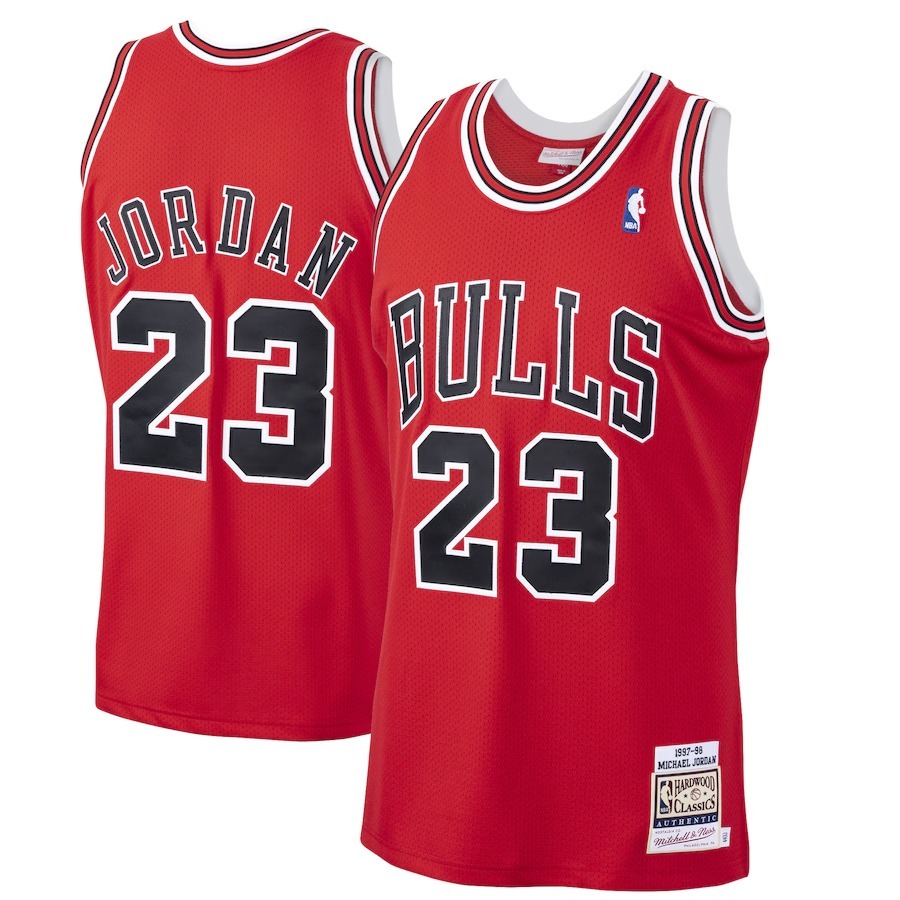 Men's Chicago Bulls Michael Jordan Mitchell & Ness Scarlet 1997/98 Hardwood Classics Authentic Jersey - ujerseystore