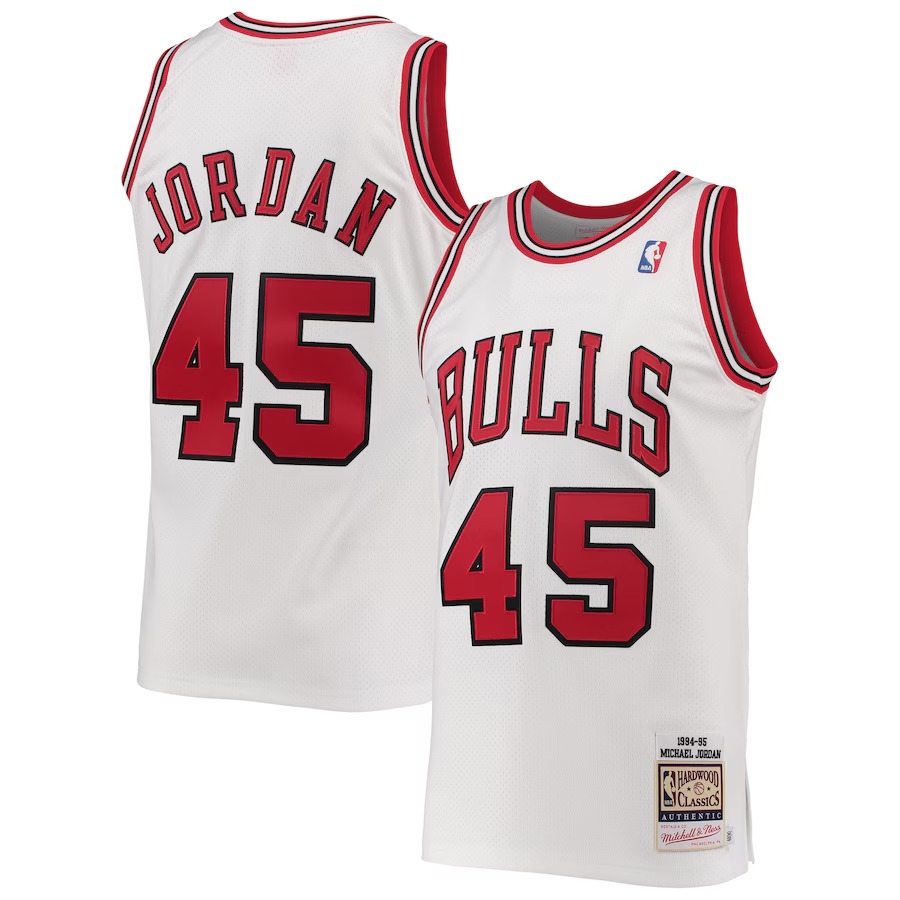 Men's Chicago Bulls Michael Jordan Mitchell & Ness White 1994-95 Hardwood Classics Authentic Player Jersey - ujerseystore