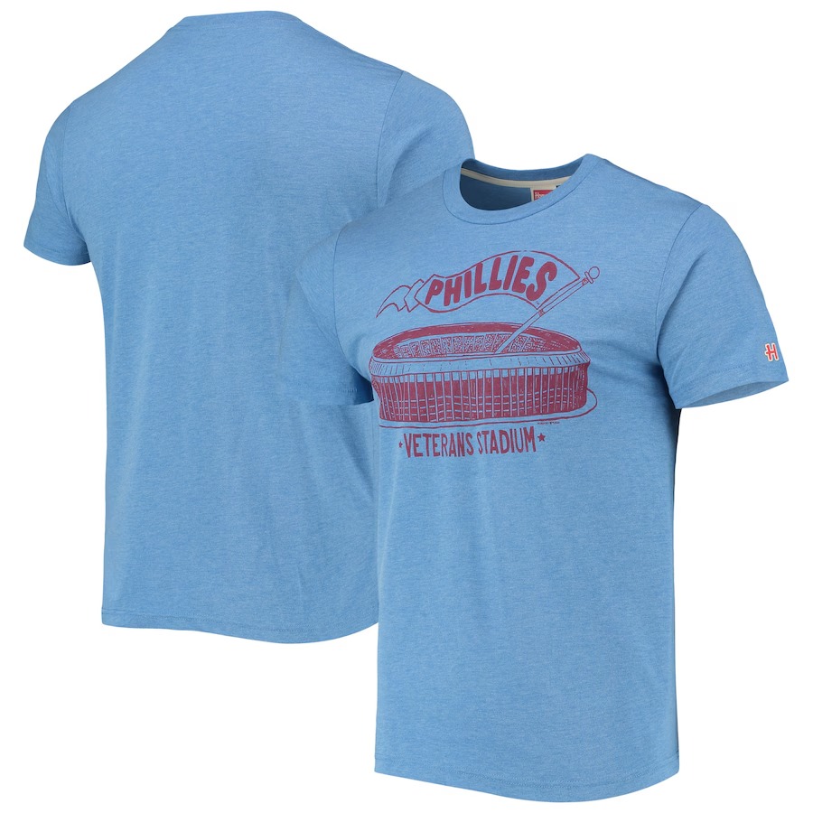 Men's Philadelphia Phillies Homage Light Blue Veterans Stadium Tri-Blend T-Shirt - ujerseystore