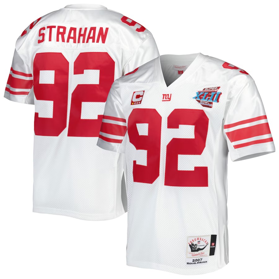 Men's New York Giants 2007 Michael Strahan Mitchell & Ness White Authentic Throwback Retired Player Jersey - ujerseystore