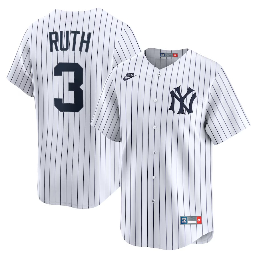 Men's New York Yankees Babe Ruth Nike White Throwback Cooperstown Collection Limited Jersey - ujerseystore