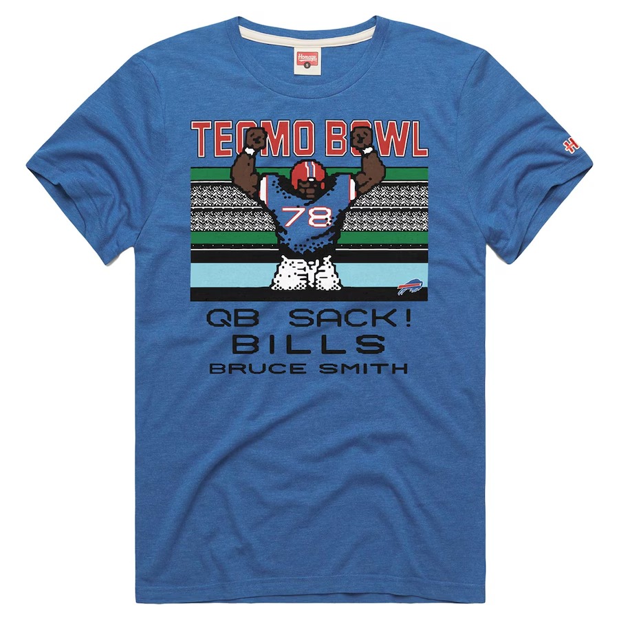 Men's Buffalo Bills Bruce Smith Homage Royal Tecmo Bowl Retired Player Graphic Tri-Blend T-Shirt - ujerseystore