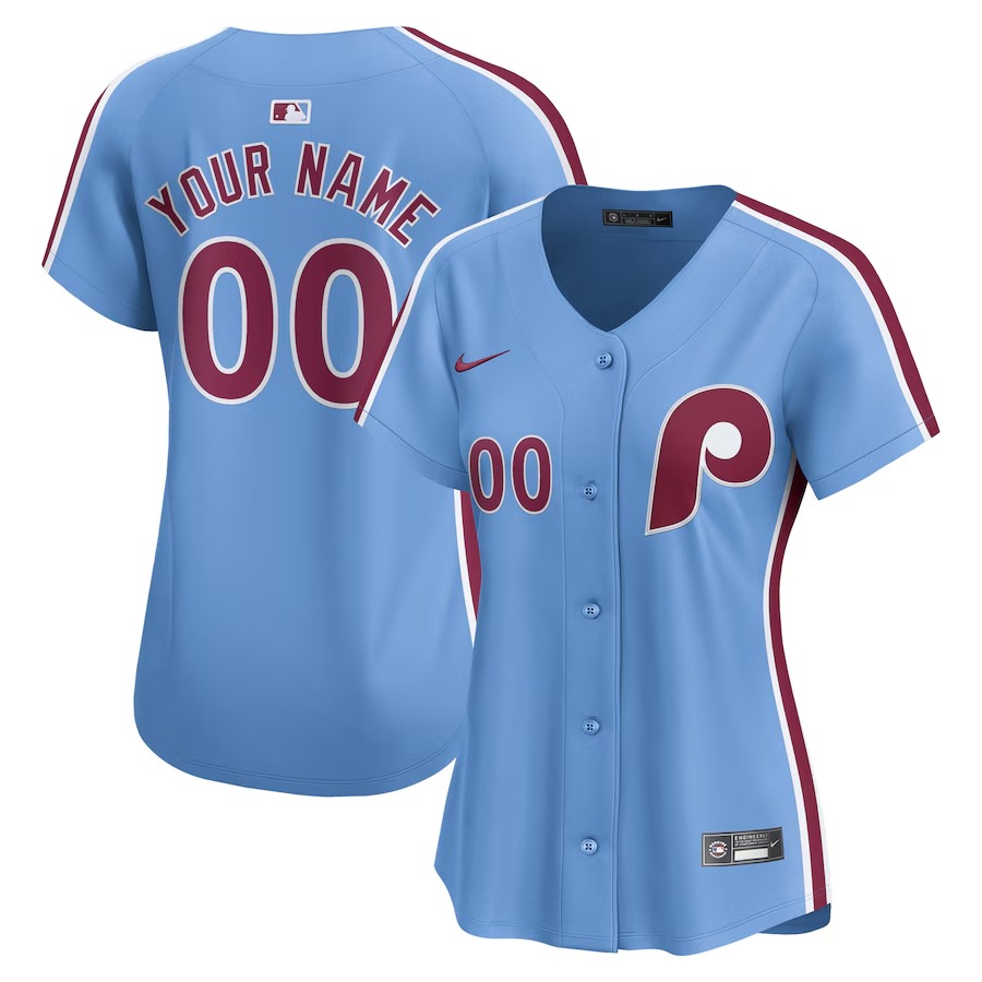 Women's Philadelphia Phillies Nike Light Blue Alternate Limited Custom Jersey - ujerseystore