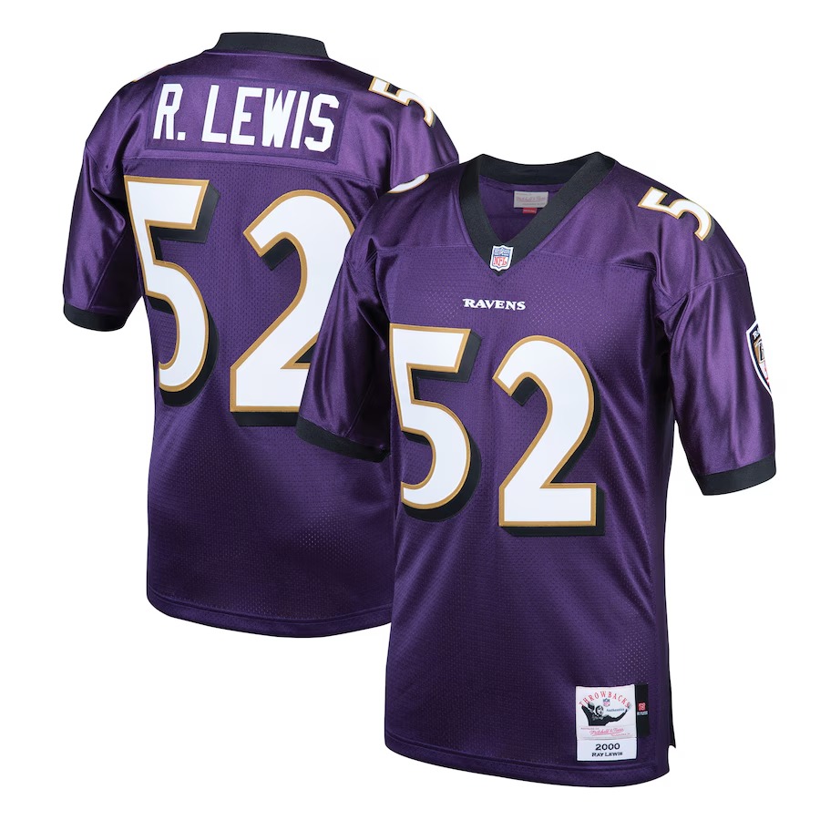 Men's Baltimore Ravens 2000 Ray Lewis Mitchell & Ness Purple Authentic Throwback Retired Player Jersey - ujerseystore