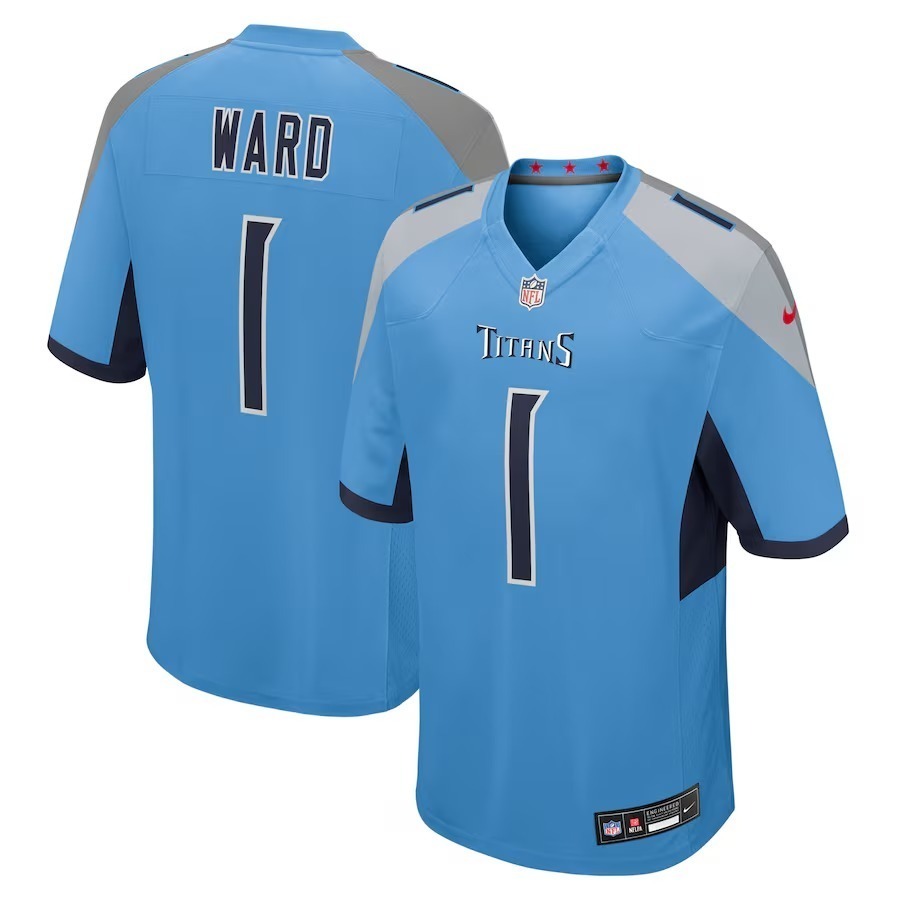 Men's Tennessee Titans Cameron Ward Nike Light Blue 2025 NFL Draft First Round Pick Game Jersey - ujerseystore