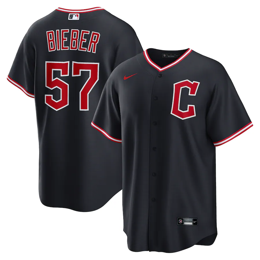 Men's Cleveland Guardians Shane Bieber Nike Navy Alternate Replica Jersey - ujerseystore