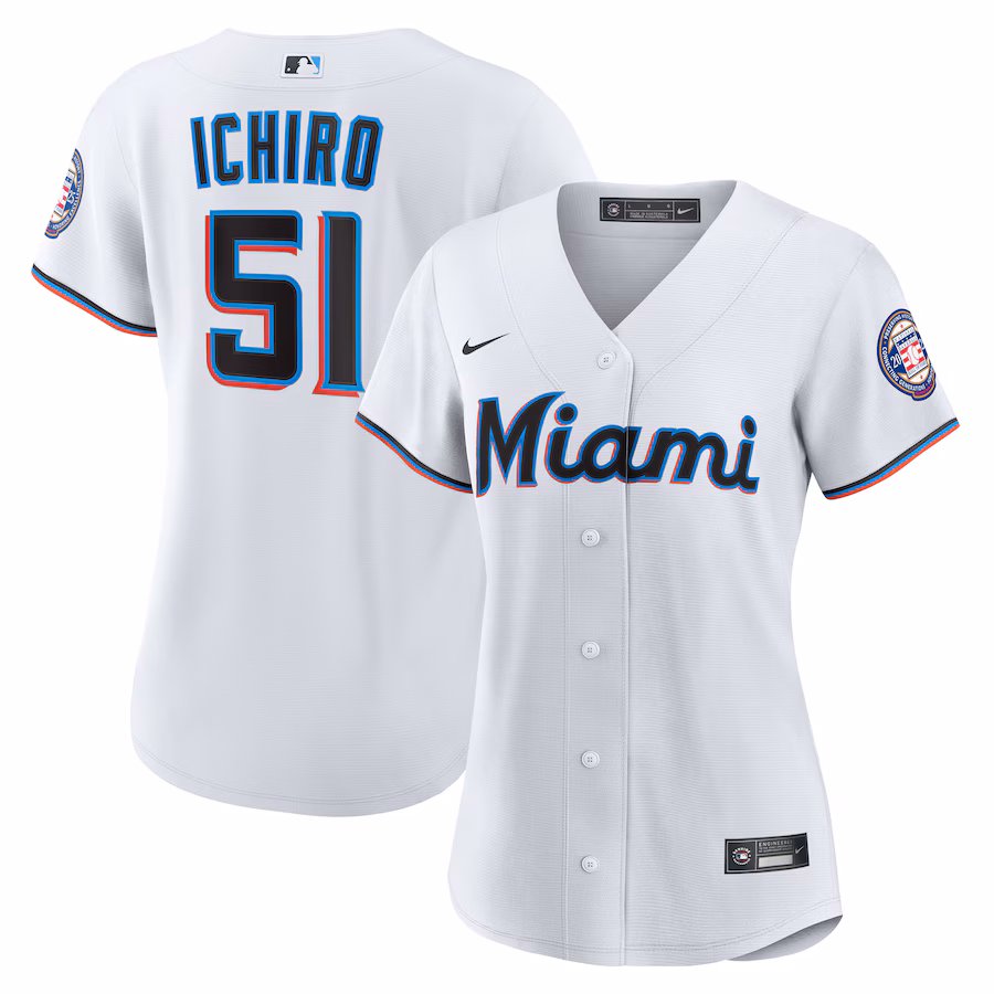 Women's Miami Marlins Ichiro Suzuki Nike White 2025 Baseball Hall of Fame Replica Jersey - ujerseystore