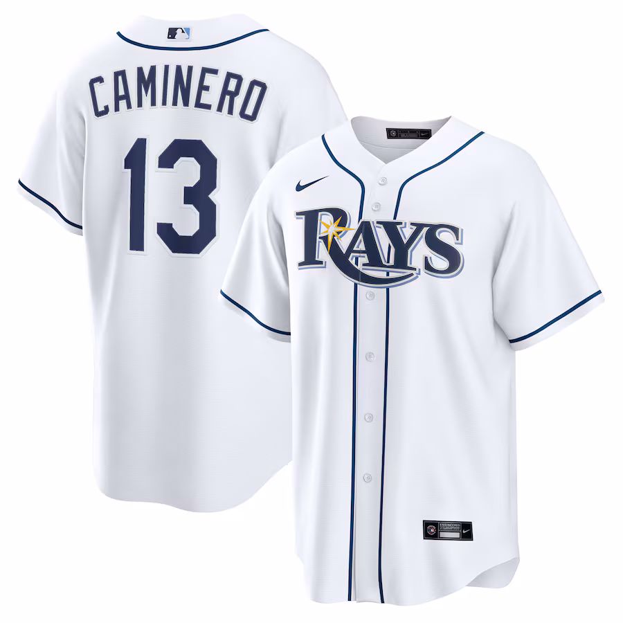 Youth Tampa Bay Rays Junior Caminero Nike White Home Replica Jersey - ujerseystore