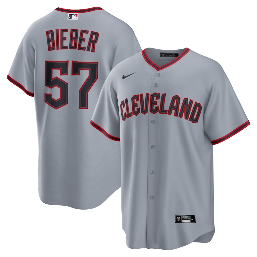 Men's Cleveland Guardians Shane Bieber Nike Gray Road Replica Jersey - ujerseystore