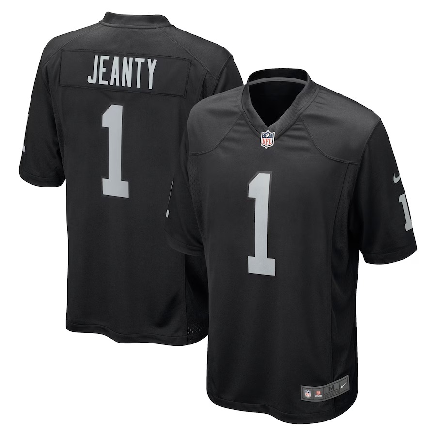 Men's Las Vegas Raiders Ashton Jeanty Nike Black 2025 NFL Draft First Round Pick Game Jersey - ujerseystore