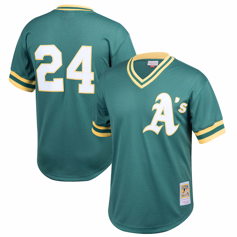 Youth Athletics Rickey Henderson Mitchell & Ness Green Cooperstown Collection Mesh Batting Practice Jersey - ujerseystore