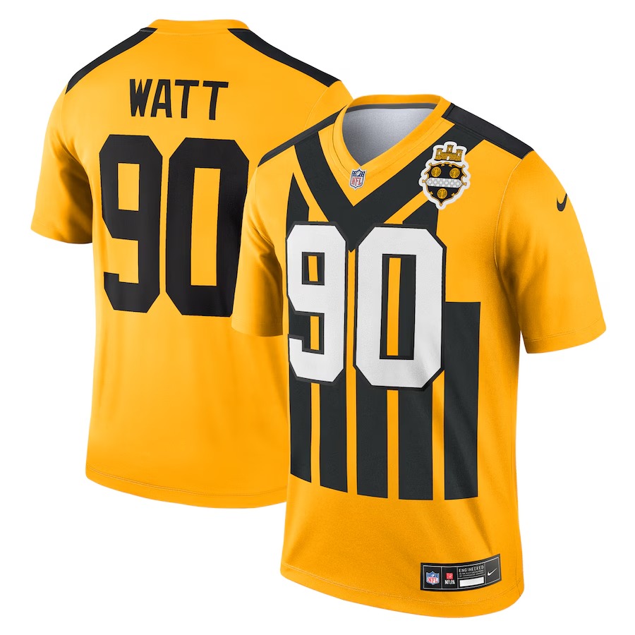 Men's Pittsburgh Steelers T.J. Watt Nike Gold Alternate 1933 Throwback Legend Player Performance Top - ujerseystore
