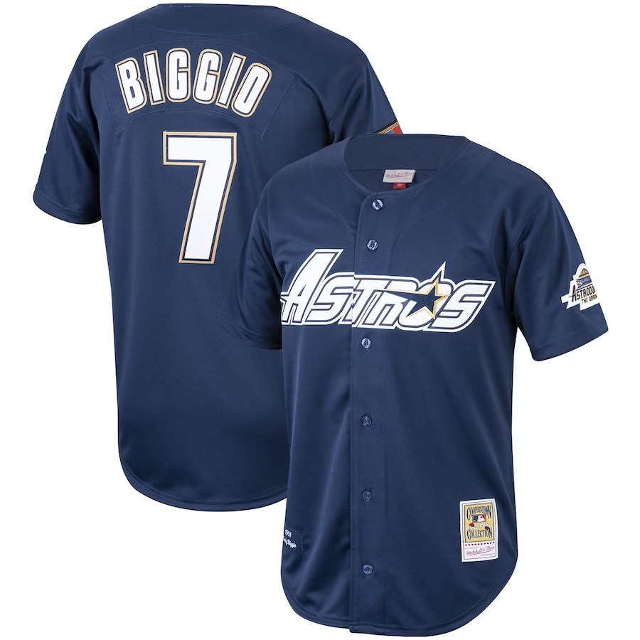 Men's Houston Astros Craig Biggio Mitchell & Ness Navy Cooperstown Collection 1994 Authentic Jersey - ujerseystore