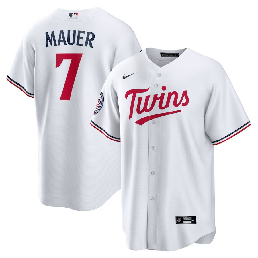 Men's Minnesota Twins Joe Mauer Nike White 2024 Baseball Hall of Fame Home Replica Player Jersey - ujerseystore