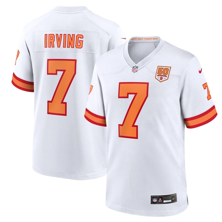 Men's '76 Tampa Bay Buccaneers Bucky Irving Nike White 50th Season Game Jersey - ujerseystore