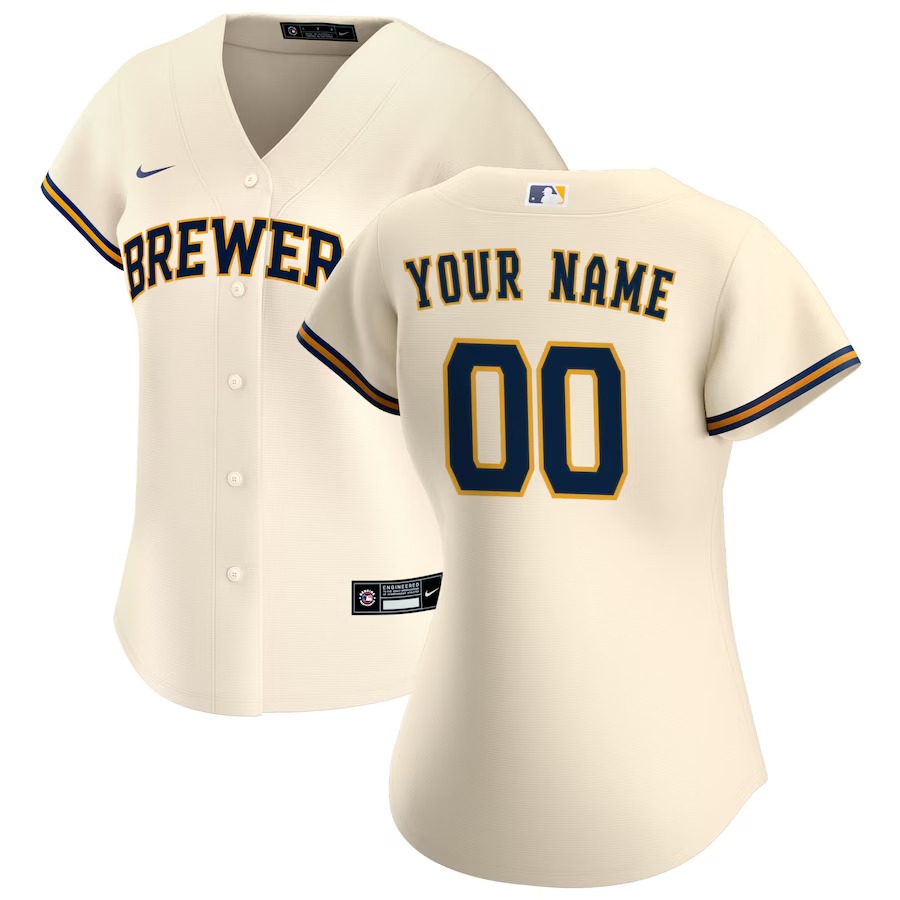 Women's Milwaukee Brewers Nike Cream Home Replica Custom Jersey - ujerseystore