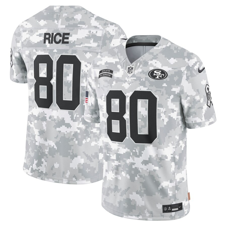 Men's San Francisco 49ers Jerry Rice Nike Arctic Camo 2024 Salute to Service Retired Player Limited Jersey - ujerseystore