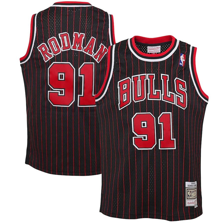 Youth Chicago Bulls Dennis Rodman Mitchell & Ness Black 1995/96 Hardwood Classics Swingman Jersey - ujerseystore