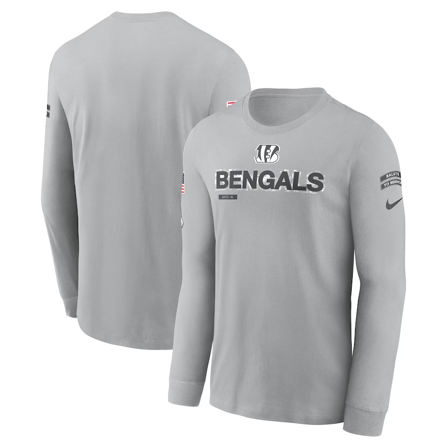 Men's Cincinnati Bengals Nike Gray 2024 Salute To Service Long Sleeve T-Shirt - ujerseystore