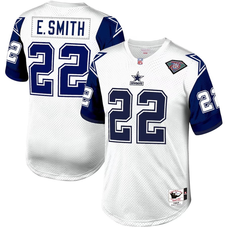 Men's Dallas Cowboys 1996 Emmitt Smith Mitchell & Ness White Authentic Throwback Retired Player Jersey - ujerseystore