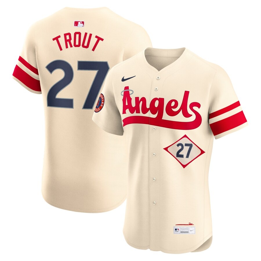 Men's Los Angeles Angels Mike Trout Nike Cream City Connect Elite Player Jersey - ujerseystore