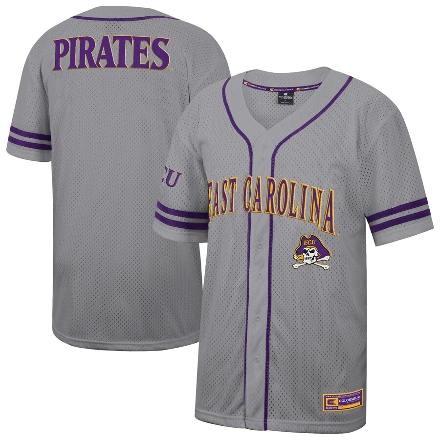 Men's Colosseum Gray ECU Pirates Free Spirited Baseball Jersey - ujerseystore
