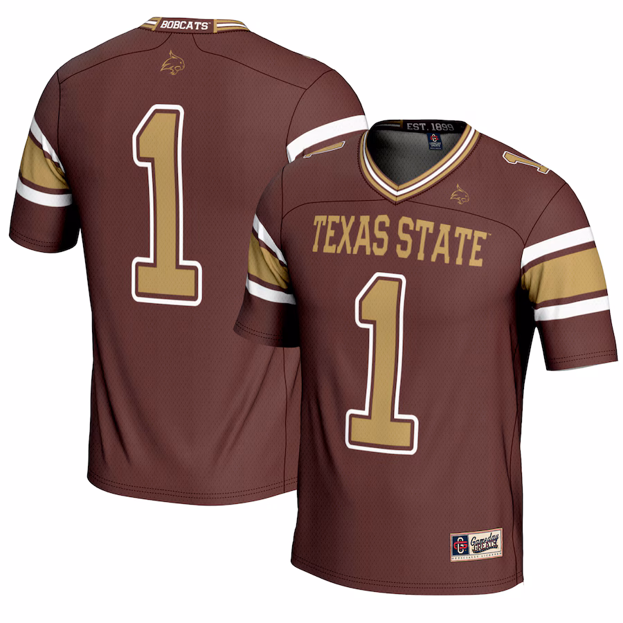 Men's GameDay Greats #1 Maroon Texas State Bobcats Endzone Football Jersey - ujerseystore