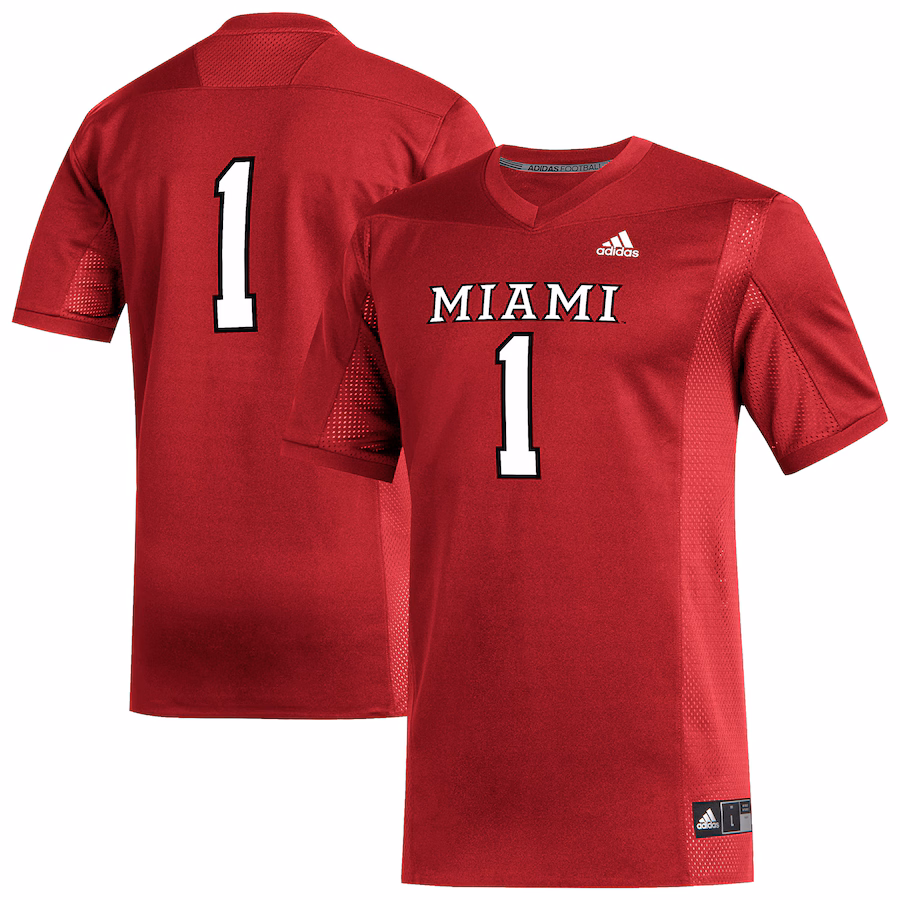 Men's adidas #1 Red Miami University RedHawks Replica Football Jersey - ujerseystore