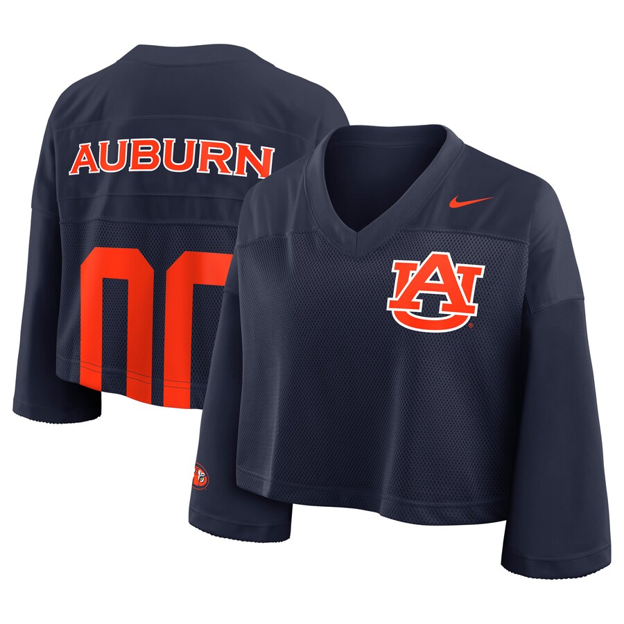 Women's Nike Navy Auburn Tigers Cropped Mesh Fashion Jersey - ujerseystore