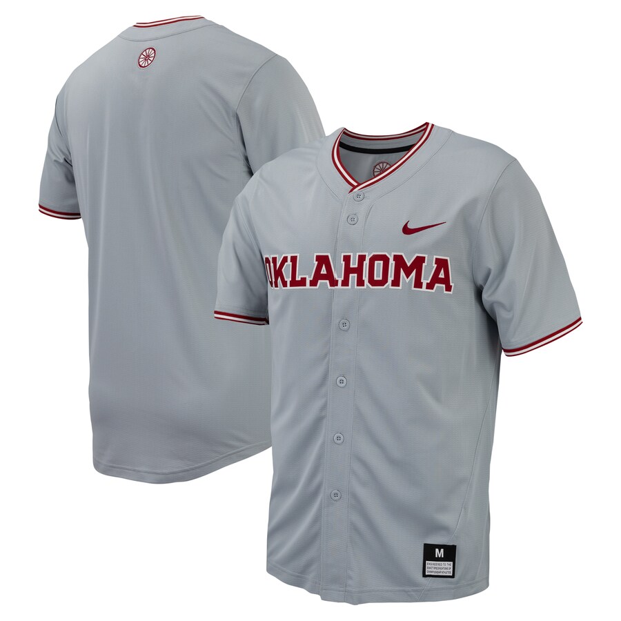 Men's Nike Gray Oklahoma Sooners Replica Full-Button Baseball Jersey - ujerseystore