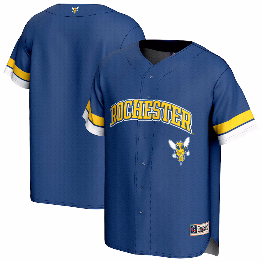 Men's GameDay Greats Blue Rochester Yellow Jackets Baseball Jersey - ujerseystore