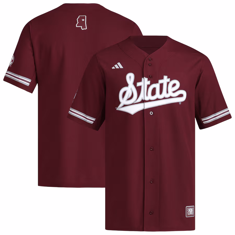 Men's adidas  Maroon Mississippi State Bulldogs Reversible Retro Full-Button Baseball Jersey - ujerseystore