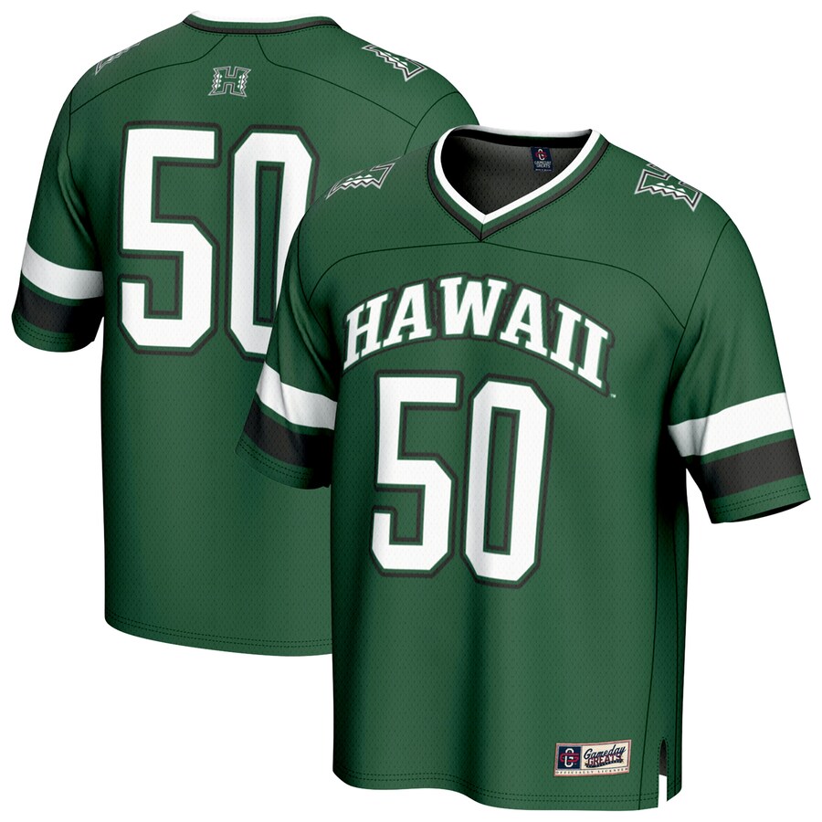 Youth GameDay Greats #50 Green Hawaii Rainbow Warriors Lightweight Collegiate Football Fashion Jersey - ujerseystore