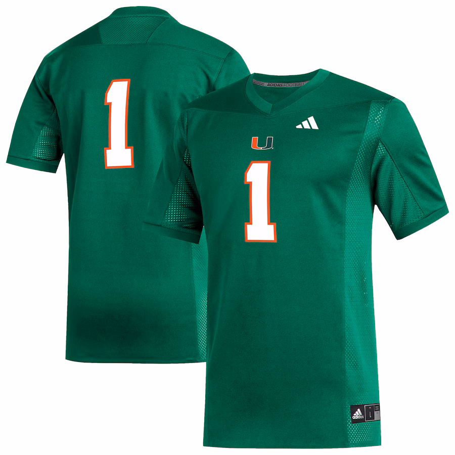 Men's adidas #1 Green Miami Hurricanes Replica Football Jersey - ujerseystore
