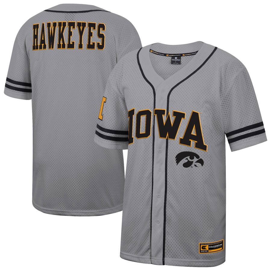 Men's Colosseum Gray Iowa Hawkeyes Free Spirited Baseball Jersey - ujerseystore