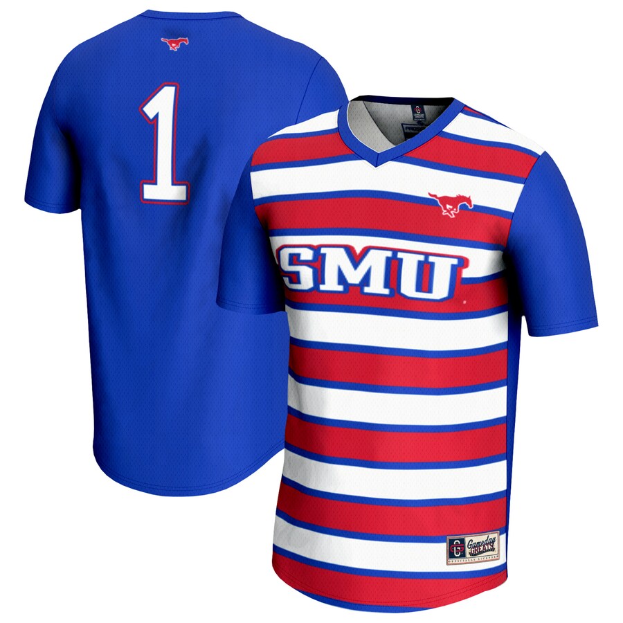 Youth GameDay Greats #1 Royal SMU Mustangs Lightweight Soccer Fashion Jersey - ujerseystore