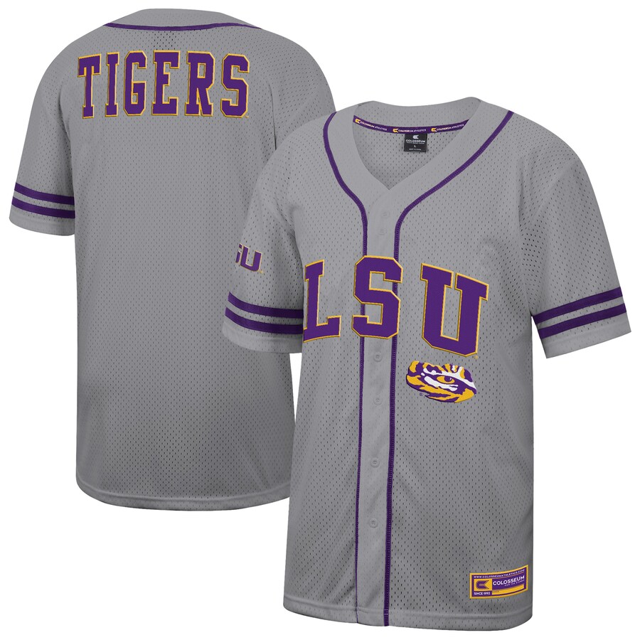 Men's Colosseum Gray LSU Tigers Free Spirited Baseball Jersey - ujerseystore