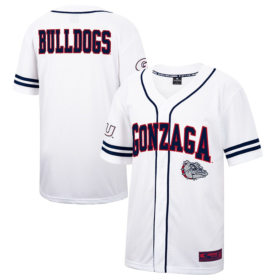Men's Colosseum White Gonzaga Bulldogs Free Spirited Mesh Button-Up Baseball Jersey - ujerseystore