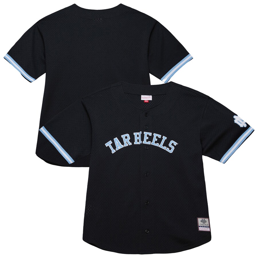 Men's Mitchell & Ness Black North Carolina Tar Heels On The Clock Full-Button Fashion Jersey - ujerseystore