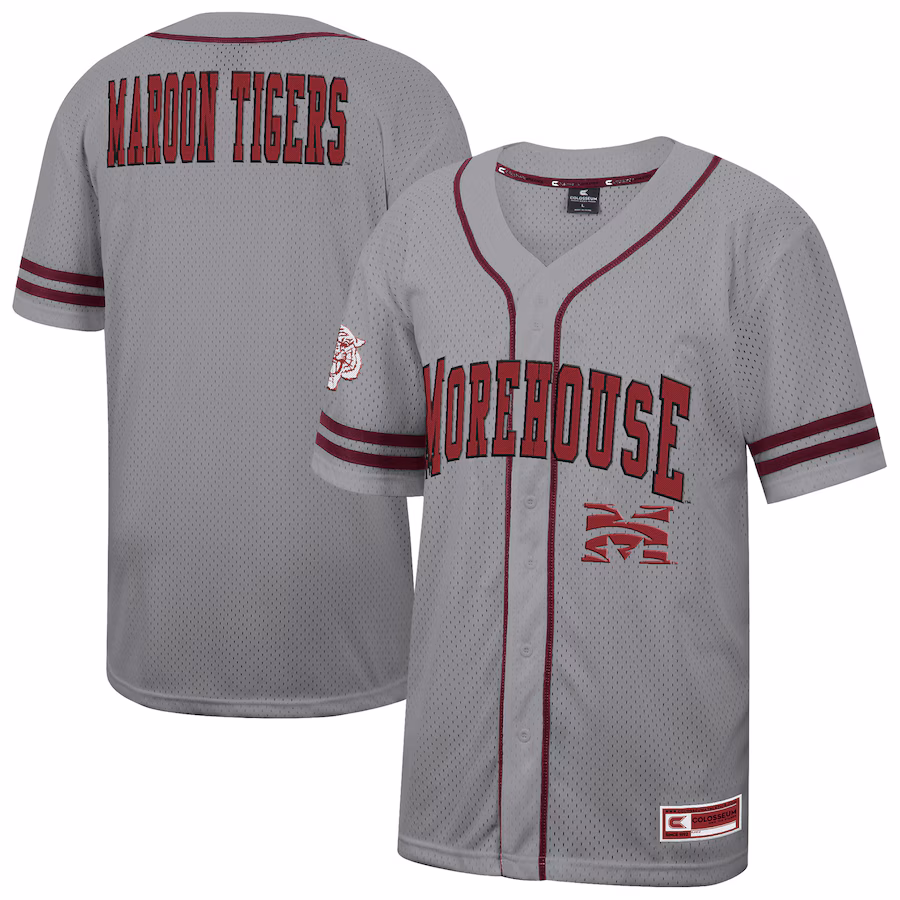 Men's Colosseum Gray Morehouse Maroon Tigers Free Spirited Baseball Jersey - ujerseystore