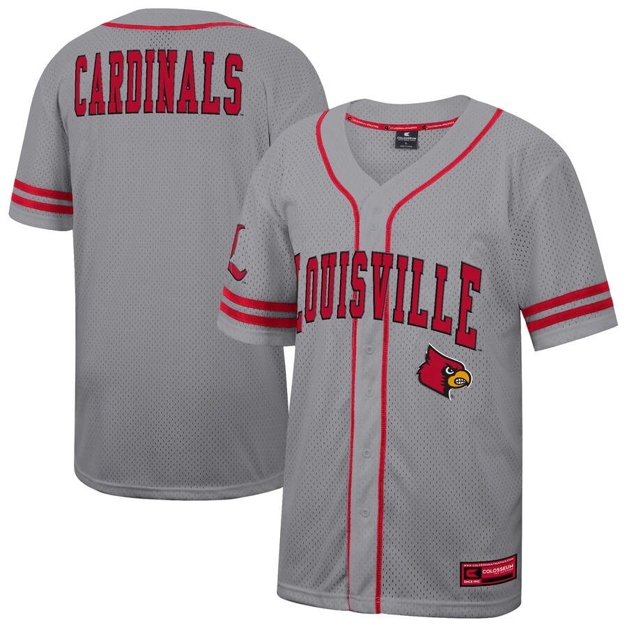 Men's Colosseum Gray Louisville Cardinals Free Spirited Baseball Jersey - ujerseystore