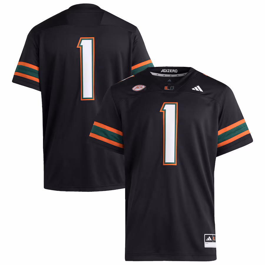 Men's adidas #1 Black Miami Hurricanes Premier Jersey - ujerseystore