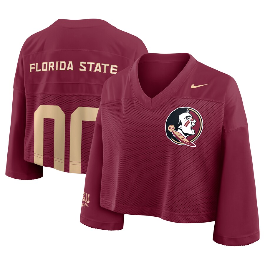 Women's Nike Garnet Florida State Seminoles Cropped Mesh Fashion Jersey - ujerseystore