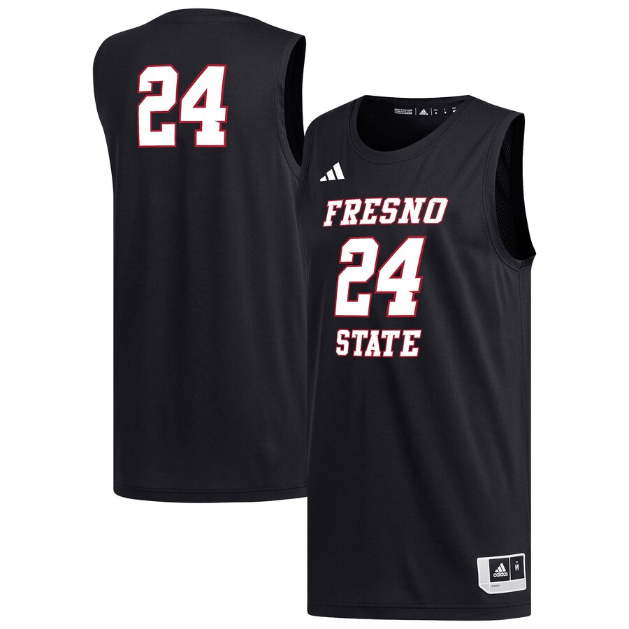 Men's adidas #24 Black Fresno State Bulldogs Replica Basketball Jersey - ujerseystore