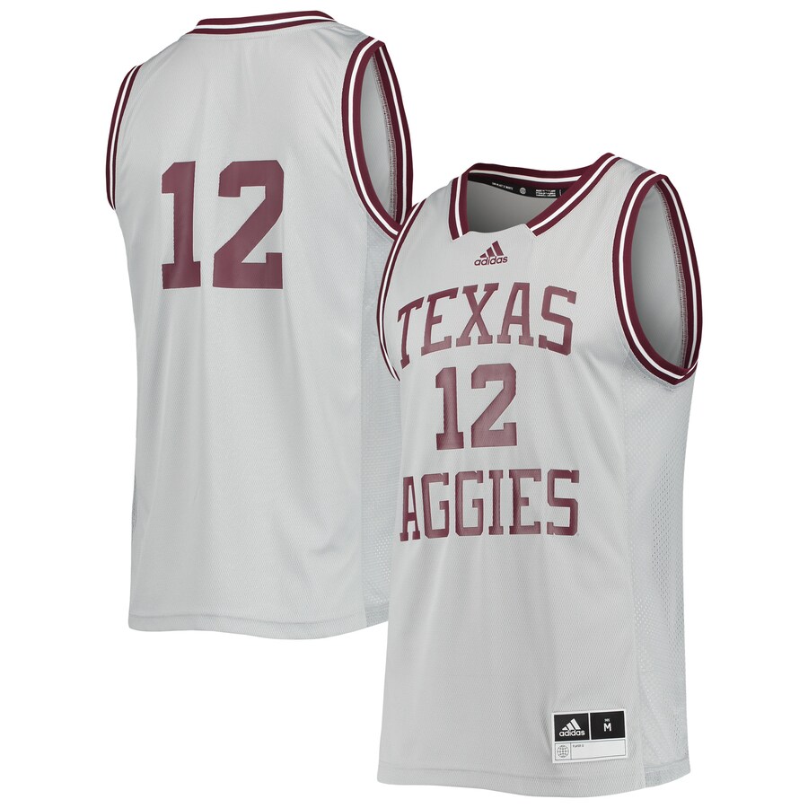 Men's adidas #12 Gray Texas A&M Aggies Reverse Retro Jersey - ujerseystore