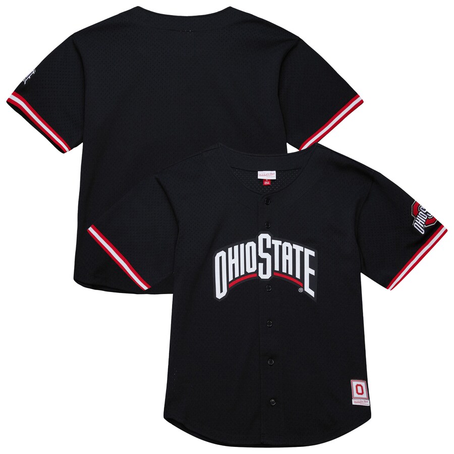 Men's Mitchell & Ness Black Ohio State Buckeyes On The Clock Full-Button Fashion Jersey - ujerseystore