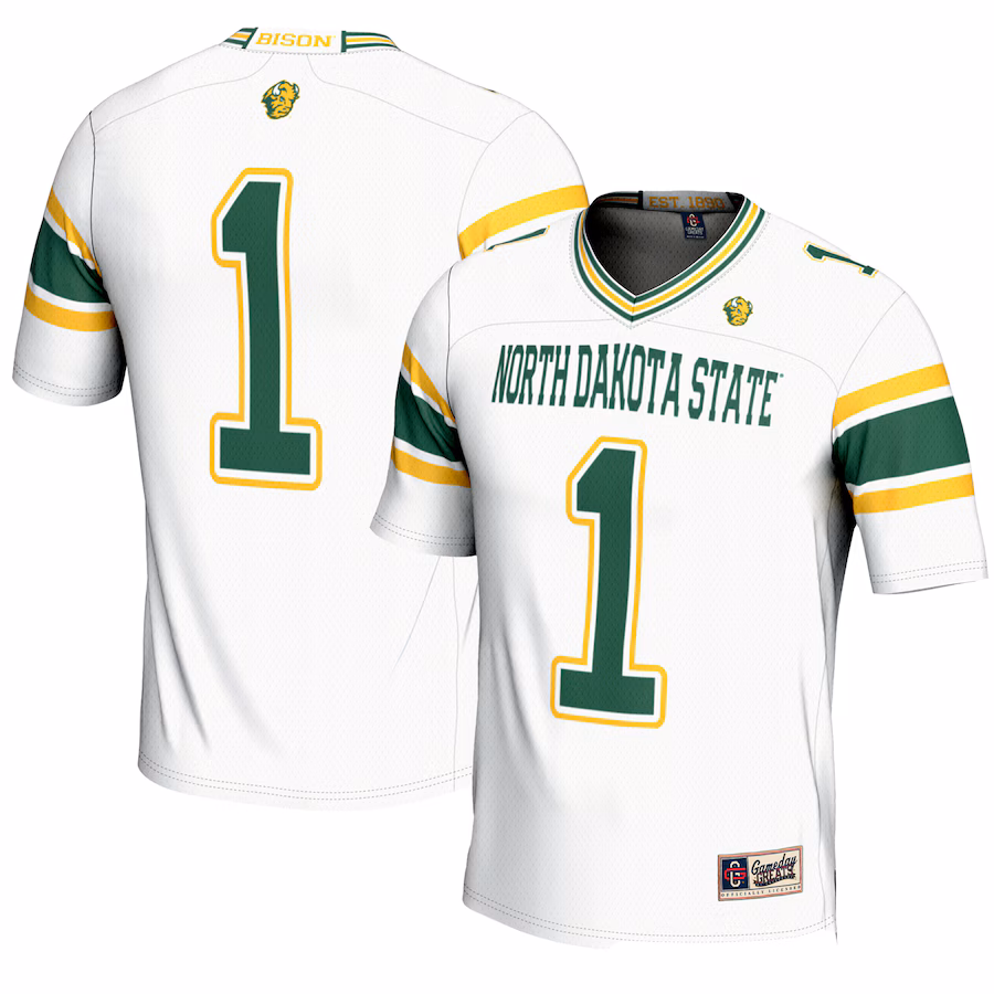 Men's GameDay Greats #1 White NDSU Bison Endzone Football Jersey - ujerseystore