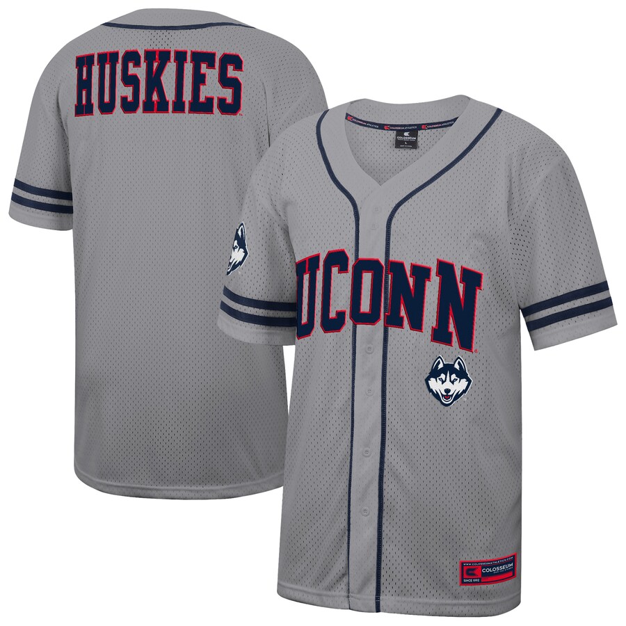 Men's Colosseum Gray UConn Huskies Free Spirited Baseball Jersey - ujerseystore