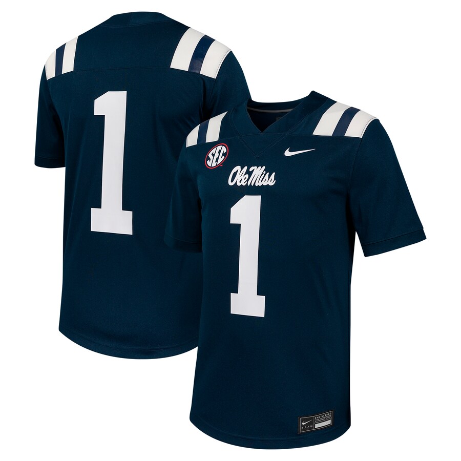 Men's Nike #1 Navy Ole Miss Rebels Untouchable Football Jersey - ujerseystore